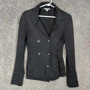 James Perse Blazer Jacket Womens 1 Black Double Breasted Lightweight Cotton
